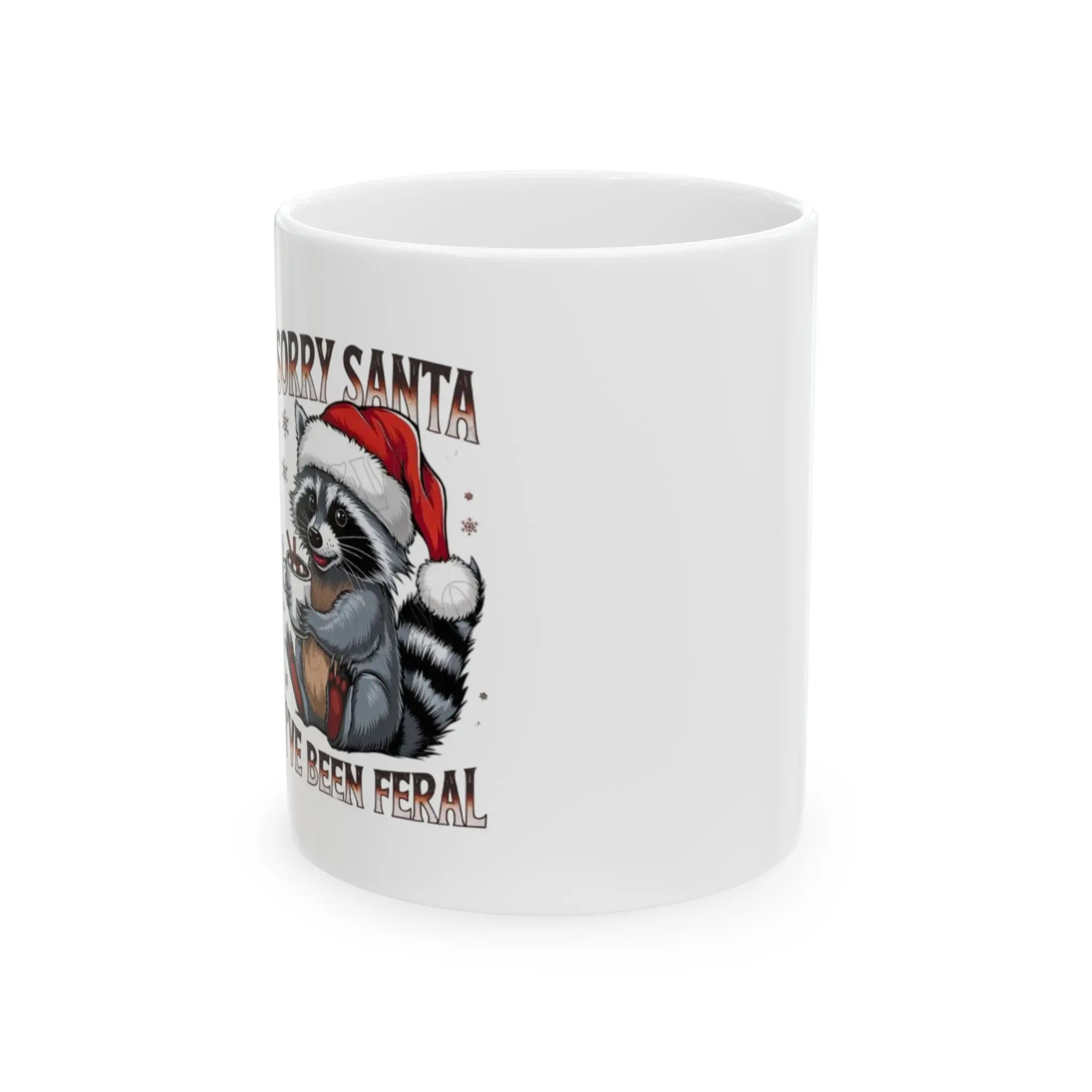 Festive Raccoon Ceramic Mug | Holiday Coffee Cup, Christmas Gift, Cute Animal Mug, Winter Decor, Feral Raccoon Design