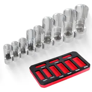9 count Flare Nut Socket Set, (10-22mm)  Injector  Line Socket Set for Wired Temperature Sensors, Thermo Switches, Bent Pipe, EGT Sensor