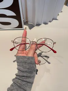 Korean Fashion Half Frame Plain Glasses, Decorative Lens for Phone TV Computer Eye Protection, Casual Metal Frame, All Seasons