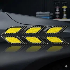 6-Pack High-Adhesive Reflective Car Sticker, Waterproof Anti-Scratch Safety Tape with Carbon Fiber Texture, Night Driving Warning Strip, Universal Fit for SUv Sedan Hood Door Wheel Arch, Durable Weatherproof Reflector Decal