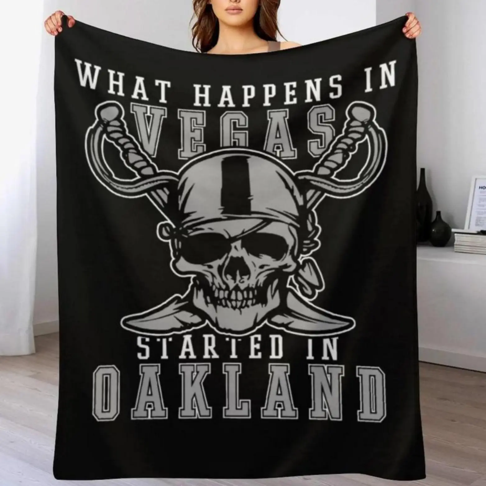 Soft Comfortable Funny Throw Blanket for Kids, "What Happens In Vegas Started In Oakland" Football Raiders Themed, Luxury Brand Blanket by Summerwins
