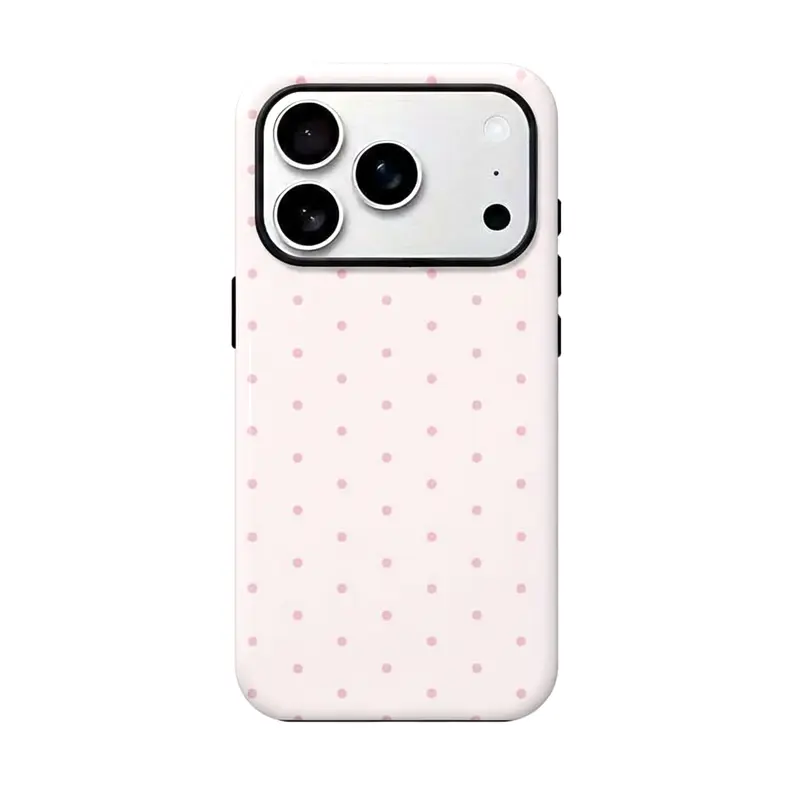 Pink polka dot iPhone case, pink, black, suitable for iPhone17 ProMax, 16Pro, 15, 14.Premium phone case| Shockproof protective phone case| Smart phone case brown design