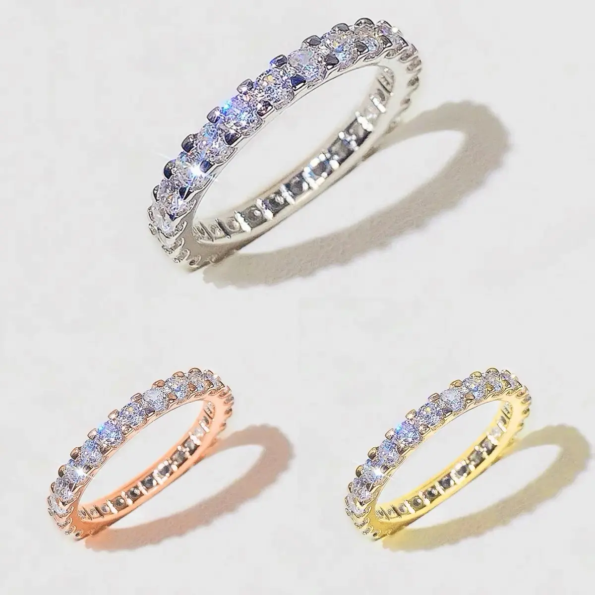 Women's Paved Cubic Zirconia Ring, Elegant Metal Coated Band with Geometric Hamsa Hand and Star Pattern, Delicate Daily Jewelry