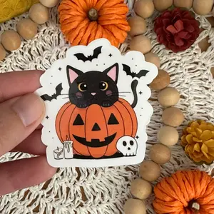 Halloween Black Cat Pumpkin Spooky Season Sticker