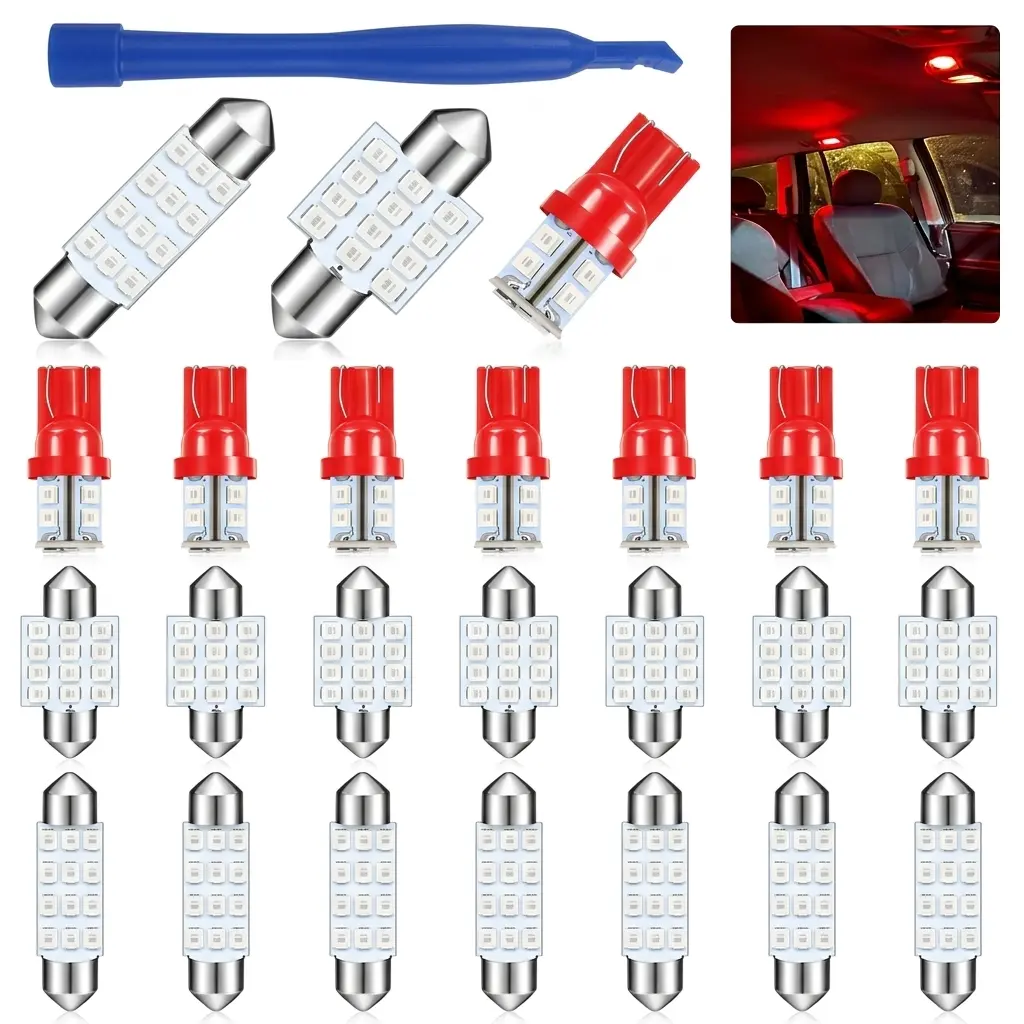 24 Pieces Dome Light LED Car Bulb Kit Set T10 31 mm 42 mm LED Festoon Bulbs Interior Replacement for Car Map Door Courtesy(Red), Led Car Lights
