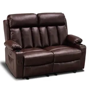 MCombo Power Reclining Loveseat with Heat and Massage, Faux Leather 6075