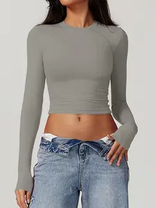 Women's Fitness Long Sleeve Shirt, Quick-Dry Breathable Running Top with Thumb Holes, Slim Fit Outdoor Sports Tight-Fit Gym Tee