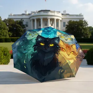 Warrior Cat Digital Art Illustration Umbrella, portable and foldable design, 8 ribs, a casual accessory for Halloween, Christmas, and birthday gifts, Square Umbrellas. Y251126294