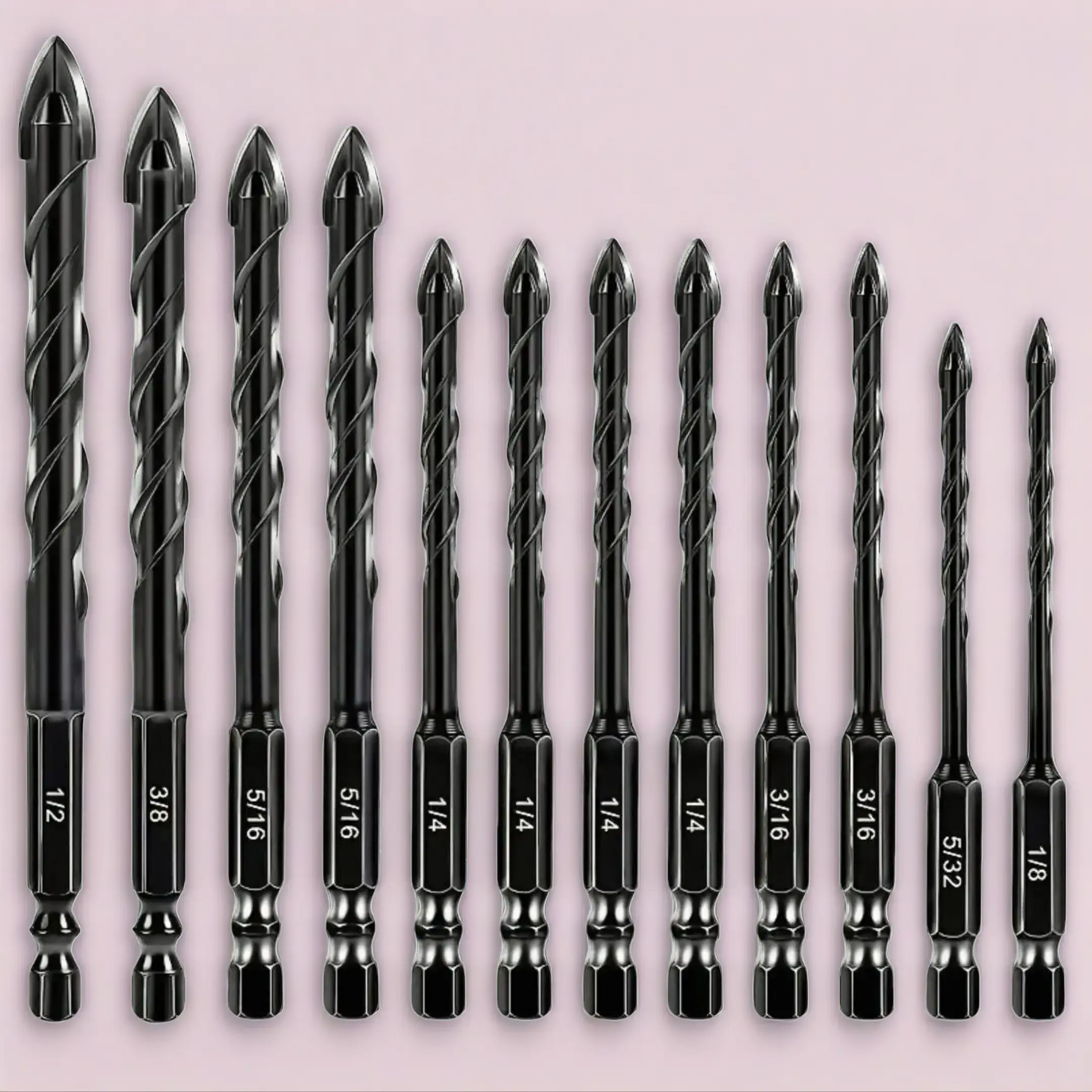 12PCS Tungsten Carbide Masonry Drill Bit Kit, Hex Shank Impact Drill Bits for Concrete, Cement, Durable Power Tool Accessories for Home Improvement