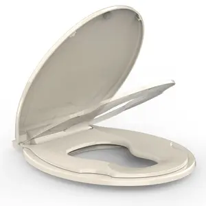 【Christmas Gift】Beige/Khaki Toilet Seat Round, Toilet Seat with Toddler Seat Built in, Potty Training Toilet Seat Round Fits Both Adult and Child, with Soft Close, Easy Install and Clean - Fits Most Round Toilets Almond Modern