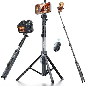 51" Professional Selfie Stick Tripod,  All Aluminum Stick & , Lightweight, Detachable  Remote, Portable All in One, Compatible with  & Android, Non Skid , Black