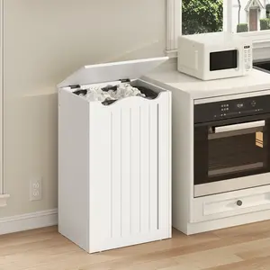 YATINEY Trash Can Cabinet, 17 Gallon Hidden Kitchen Garbage Can with Lid, No Inner Bin Needed, Wooden Recycling Trash Bin Cabinet for Kitchen, Living Room White #SpringSale #BigSpringSale