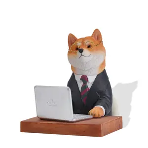 MMOS X JXK Working Dog Statue Shiba Dog Figurine for Desktop Decor Durable Polyresin with Intricate Details Gifts for Women Mom Birthday