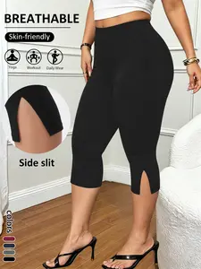 Women's Plain High-Waisted Seven-Quarter Tight Pants, Waist Control, Stretchy Soft Fabric, Casual Yoga Workout, Summer Essential, Athleisure Fitness Pants