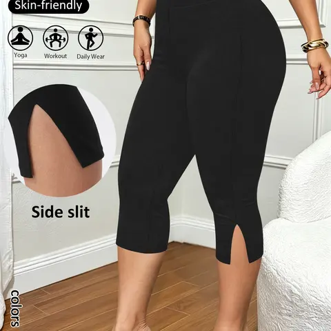Women's Plain High-Waisted Capri Leggings, High Waisted Sportswear, Waist Control, Stretchy Soft Fabric, Casual Yoga & Workout, Summer Essential Athleisure Fitness Pants