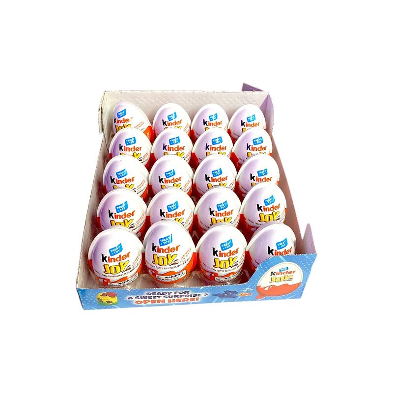 KINDER JOY EGG  CHOCOLATE CANDY & TOY  20 COUNT NET 0.7 OZ  SWEET CREAM TOPPED WITH COCOA WAFER BITES