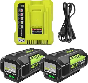 7.5Ah High Capacity Replacement for Ryobi 40 Volt Battery Lithium and OP401 Charger Compatible with Ryobi 40v Battery OP40401 OP4026 OP40601 OP40602 Cordless Tools (2-Packs)