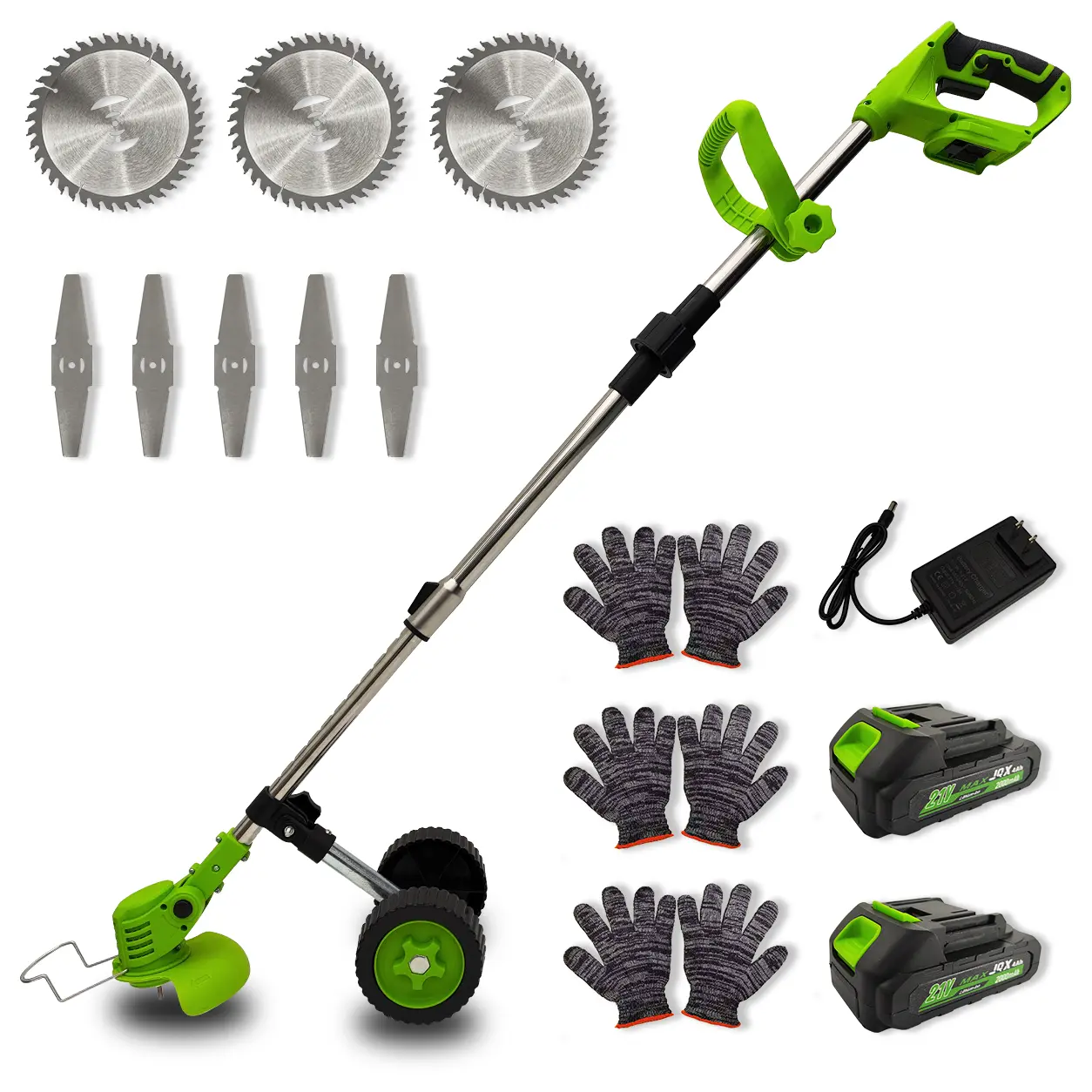 Cordless Weed Wacker with Wheels, Telescopic Brush Cutter with Tungsten Steel Saw & Metal Blades, 21V Max 3-in-1 Electric Trimmer for Yard Work, Women-friendly