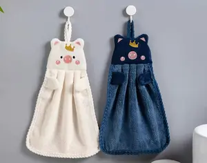 Soft Comfortable Hanging Hand Towels 4 Pack, Cartoon Design Towels for Bathroom Kitchen Hygiene Use Cleaning Microfiber Hangable