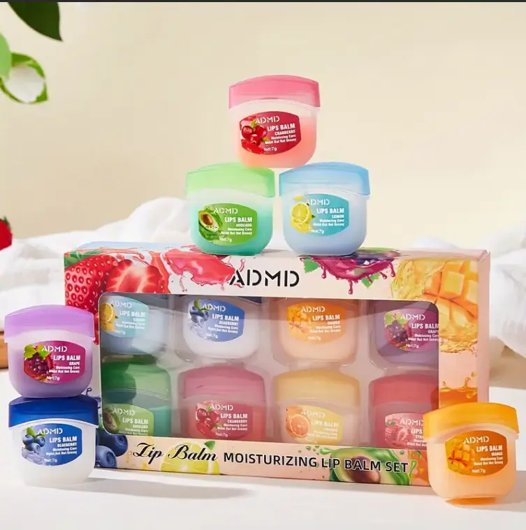 7g*8pcs Lip Balm Gift Box 8 Flavors Lipstick Base Colorless Lip Mask Long Lasting Moisturizing Nourishing Compact Cosmetic Souvenir Gifts for Christmas - Moisturizer