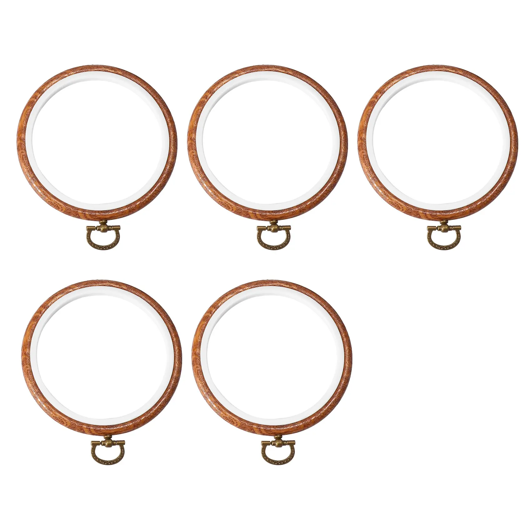5-Piece Household Durable & Flexible Imitated Wood Embroidery Round Hoops with Antique Brass Hanging Rings, 10cm Diameter Cross Stitch Tools, Easy to Embroider, No Screws for Art Craft Sewing Decorations, 5 Pieces