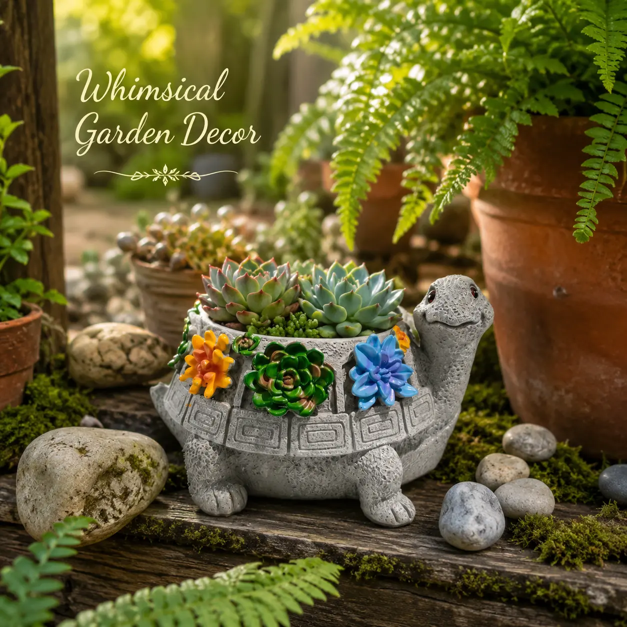 Resin Turtle Succulent Planter - Cute Small Animal Plant Pot for Patio & Balcony, Home Decor Gift for Plant Lovers