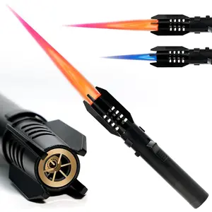 Butane Torch Lighter Cooking Torch Refillable Windproof Firelighter Bright Fire Lighter Christmas Stocking Stuffer Gifts for Men Dad, Blue Red Flame Adjustable Jet Flame for BBQ (Gas Not Included),cool stuff for room