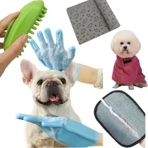 5pcs Dog Bath Brush Kit with Towel &washing Gloves, Slicker Hair Grooming Brush for Shedding, shampoo Scrubber for Dogs and Cats, Dog Products, Puppy Essentials