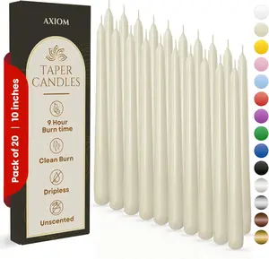 Axiom 10 Inch Ivory Taper Candle Set – Tall Decorative Candle Sticks for Home, Dinner, Wedding & Party – Pack of 30