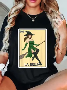 100% Cotton Unisex La Bruja The Witch Card Mexican Lottery Card La Bruja T-Shirt Casual Top
