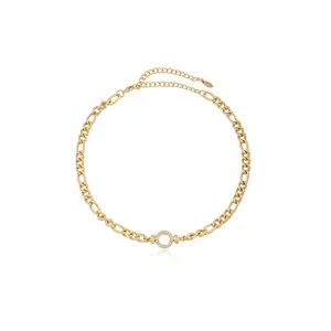 Ettika Eternity Crystal Circle Chain Link Necklace 18kt Gold Plated Brass Steel CZ 15.5" & 5" Lengths for Casual Formal Wear