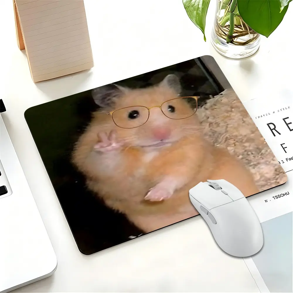 Funny "Smart Hamster" Meme Small Square Computer Mouse Pad for Laptop, Anti-Slip Rubber Base with Stitched Edges, Durable Protective Desk Accessory for Work, Gaming & Home Use