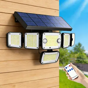 Solar Outdoor Lights, Motion Sensor Security Lights with Remote Control, 6 Heads 366 LED Flood Lights, IP65 Waterproof Wall Lights for Patios, Streets, Driveway and Outside Yard, Adjustable Outdoor Lighting, Solar Floodlight