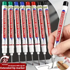 Quick-drying long-tip marker - 10/20 pieces per pack, 20mm deep-hole operation oil-based woodworking pen, suitable for home decoration, hardware processing, automobile manufacturing, used on ceramics, wood painting, plastics, and metals, an ideal tool for