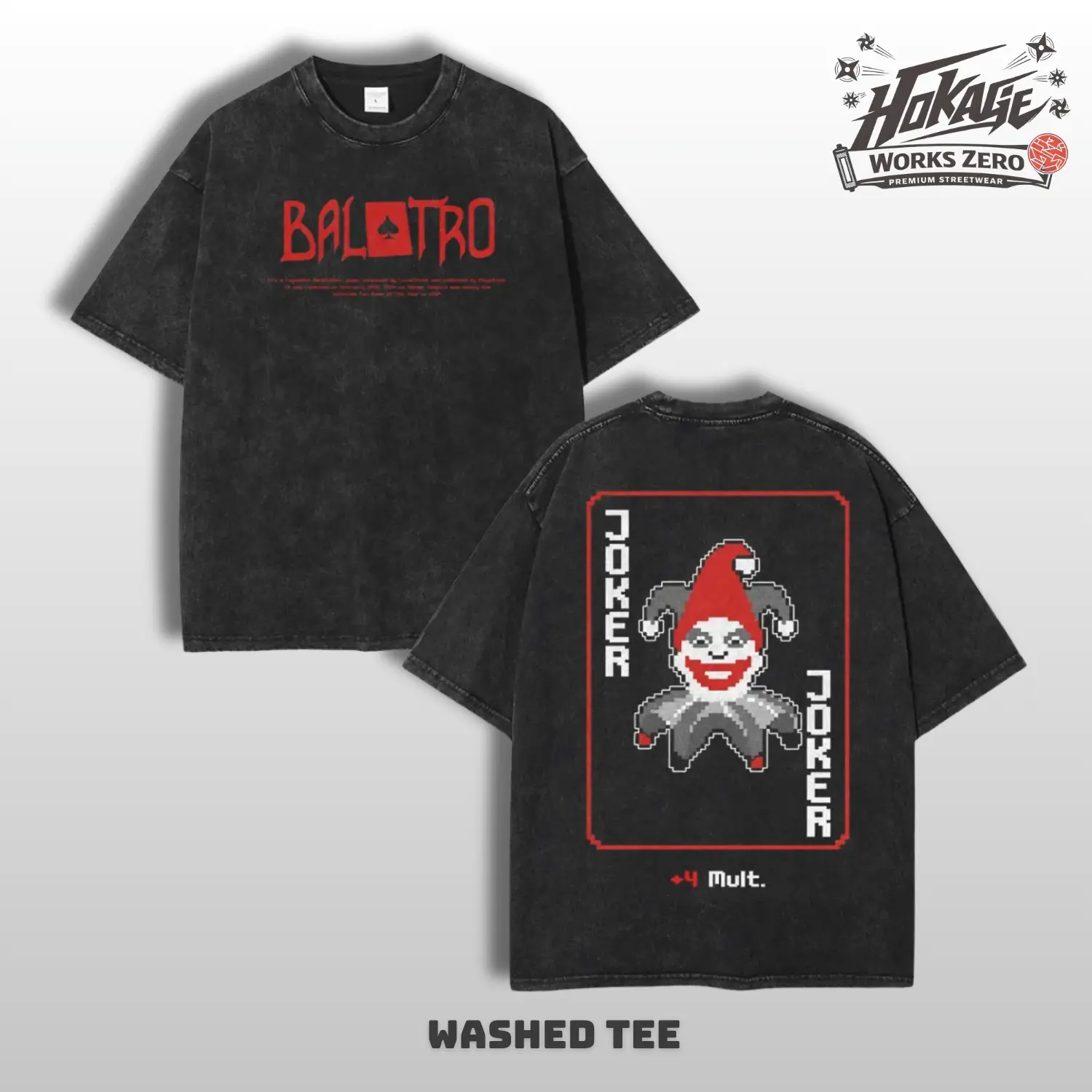 Balatro Joker Pixel Art Oversized Washed T-Shirt Vintage Graphic Tee Heavyweight 280 GSM Unisex Y2K Top Trendy Streetwear Gamer Card Game Fans Gift