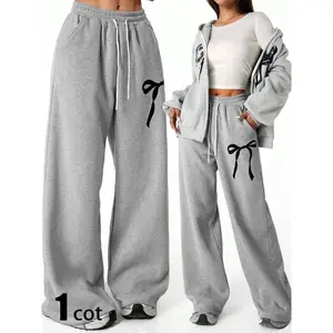 Women's bow printed drawstring waist sports pants, casual and comfortable jogging pants, suitable for all seasonsRAIMENTRY