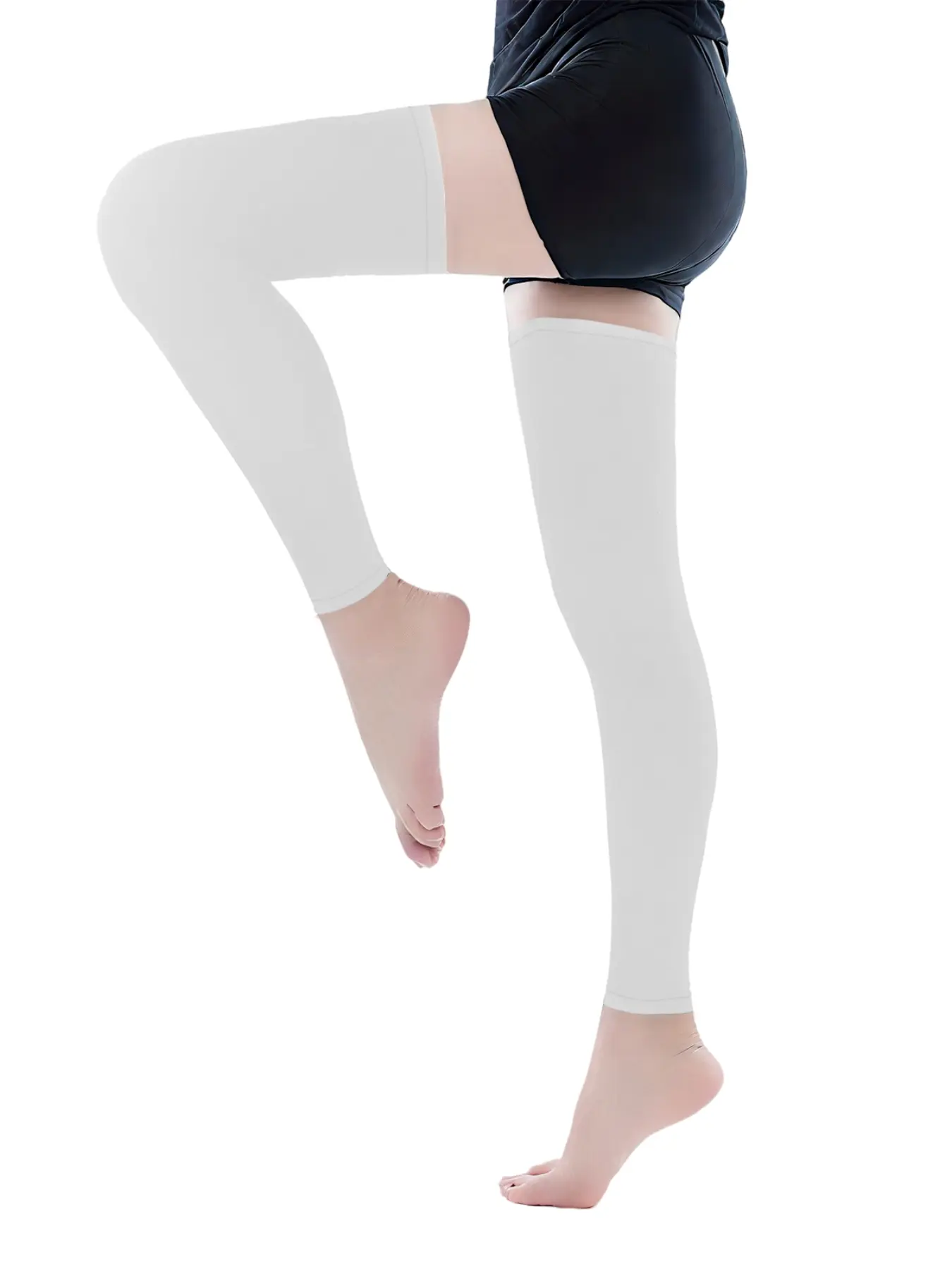 Full Leg Ice Silk Leg Sleeves for Men and Women, Support for Calf and Thigh Muscles, Ideal for Basketball and Soccer, Long No-Foot Sleeves with Lightweight Elastic Stretchy One Size Fits All Thigh Highs