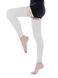 Full Leg Ice Silk Leg Sleeves for Men and Women, Support for Calf and Thigh Muscles, Ideal for Basketball and Soccer, Long No-Foot Sleeves with Lightweight Elastic Stretchy One Size Fits All