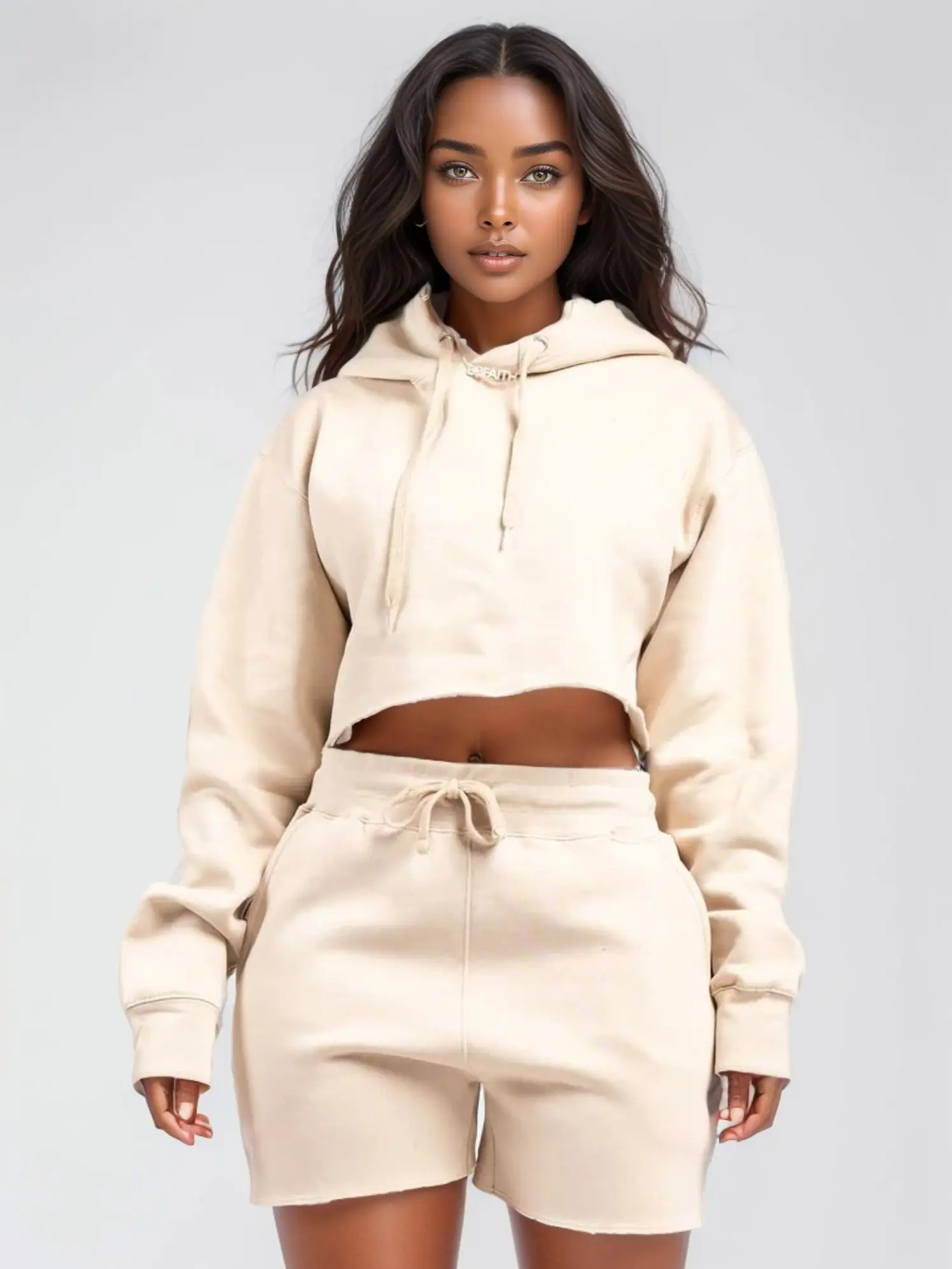 Women's Cropped Hoodie & Shorts Set | Cozy Fleece Comfort