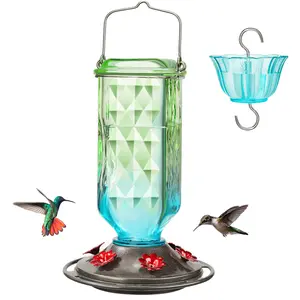 24oz Glass Hummingbird Feeder with Ant Moat 6 Flower Ports Leak-Proof Nectar Container for Garden Decor Easy Refill & Clean