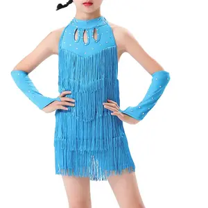 Sequin Fringe Latin Dance Dress Bachata Ballroom Tango Salsa Dress Child Kids Girls Competition Professional Latin Dance Costume
