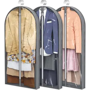 3-Piece Set, 40-Inch Long Transparent Hanging Clothes Bag, Wardrobe Storage Suits Bags for Coats Dresses Fur Shirts Plastic Hanger Covers,Clear Garment Bags for Hanging Clothes