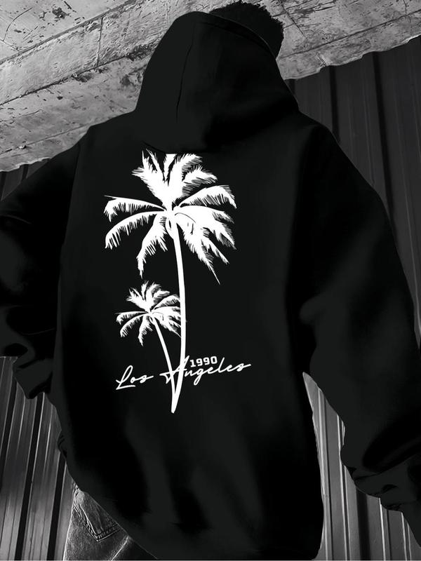 Men's Casual Solid Color Hoodie, Drawstring Pocket Long Sleeve Pullover, Letter Print Streetwear for Fall & Winter