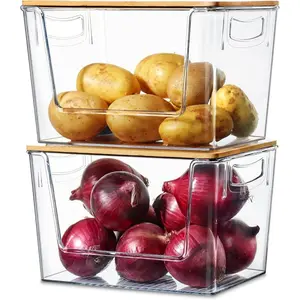 2 Set Pantry Organizer Storage Stackable Kitchen Laundry Organizers for Onion, Potato, Fruit, Produce, Vegetable Clear