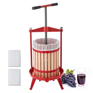 VEVOR Fruit Wine Press, 4.75Gal/18L Manual Juice Maker, Solid Beech Wood Basket, Vintage Traditional Juicer with 2 Filter Bags, Heavy Duty T-Shaped Handle Bar for Cider Apple Grape Press, Kitchen Hom