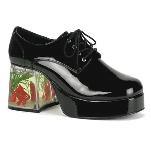 Men's Black Patent Fish Tank Platform Heeled Shoes 70s Disco Shoes