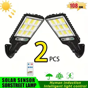 108 COB Reflective LED Safety Wall Light, with body motion sensor, remote control, 3 working modes, recessed installation, matte brushed housing, solar charging; ideal for gardens, patios and porches