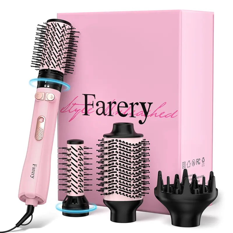 Interchangeable Pink Round Hair Brush Set with Clips 5-Piece Hair Brush Set, Adults and Teens, Pink - Walmart.com main image 4