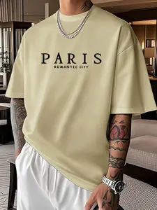 Paris Romantic City Minimalist Men's T-Shirt, Fashion Urban Streetwear, Loose-Fitting Long Sleeve, Animal Print, All Seasons