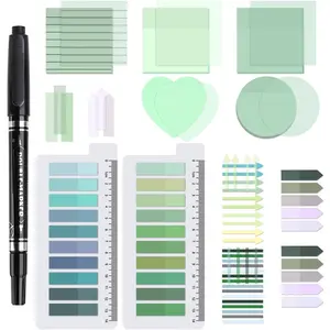 1450 Sheets Transparent Sticky Notes, 3 x 3 inch Aesthetic Clear Lined Sticky Notes with Pen, Gradient Color  Self-Adhesive Annotation Tabs for  Journaling (Green Series)